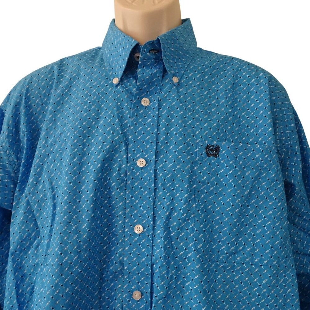 Cinch Men Blue Long Sleeve Western Button Down Collar Shirt Size L Cowboy Rodeo